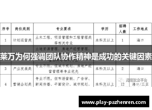 莱万为何强调团队协作精神是成功的关键因素 莱万为何强调团队协作精神是成功的关键因素