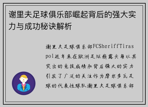 谢里夫足球俱乐部崛起背后的强大实力与成功秘诀解析
