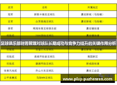 足球俱乐部财务管理对球队长期成功与竞争力提升的关键作用分析 足球俱乐部财务管理对球队长期成功与竞争力提升的关键作用分析
